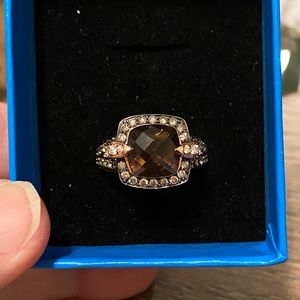 Levian Chocolate Quartz with diamonds and sapphire ring